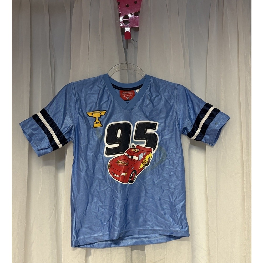 Y2K Disney Pixar Cars‎ Lightning McQueen Boys Blue Jersey Shirt Sz 8 2000s